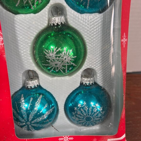 Vintage Handcrafted Glass Christmas Ornaments 5-Piece Set - Green & Blue E4 - Picture 2 of 3